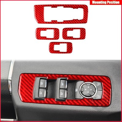 For Ford F150 F-150 2015-2020 Red Carbon Fiber Window Lift Trim 4PCS