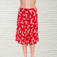 Vintage 80s Dice Print Skirt - Red Satin Midi Skirt Dice Novelty Print S