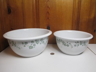 2 Corelle Coordinates 2 Quart & 3 Qt Callaway Green Ivy Stoneware Mixing Bowls