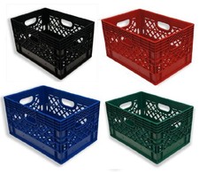 Farmplast 24qt 4 Pack HDPE Milk Crates Black Blue Red Green