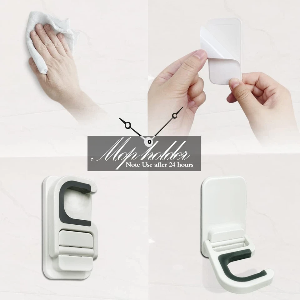 Держатель для швабры метлы настенное крепление захваты самоклеящиеся без сверления противоскользящие упаковка 3 шт.  - Изображение 3 из 4