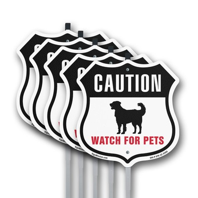 #ad Caution Watch for Pets Shield Shaped Sign With Stake Crafted in the USA $105.99