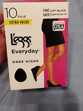 Leggs Everyday Knee Highs Reinforced Toe One Size Off Black 10 Pair Pack