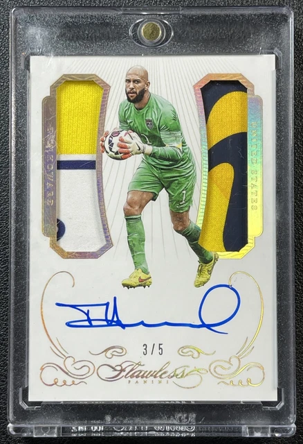 Tim Howard 2015-16 Panini Flawless #DA-TH DUAL MATCH-WORN PATCH AUTO GOLD 3/5