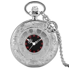 Silver Pocket Watch Roman Number Dial Quartz Watches FOB Necklace Chain for Men