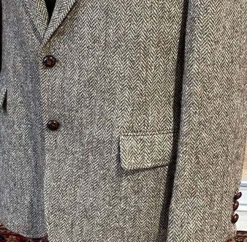 Vintage Harris Tweed Wool Blazer Jacket Leather Buttons 44R made in the USA - Picture 3 of 7