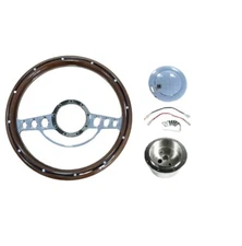 14" Classic Wood Grain 9 Bolt Steering Wheel &Horn Adapter For Flaming Ididit