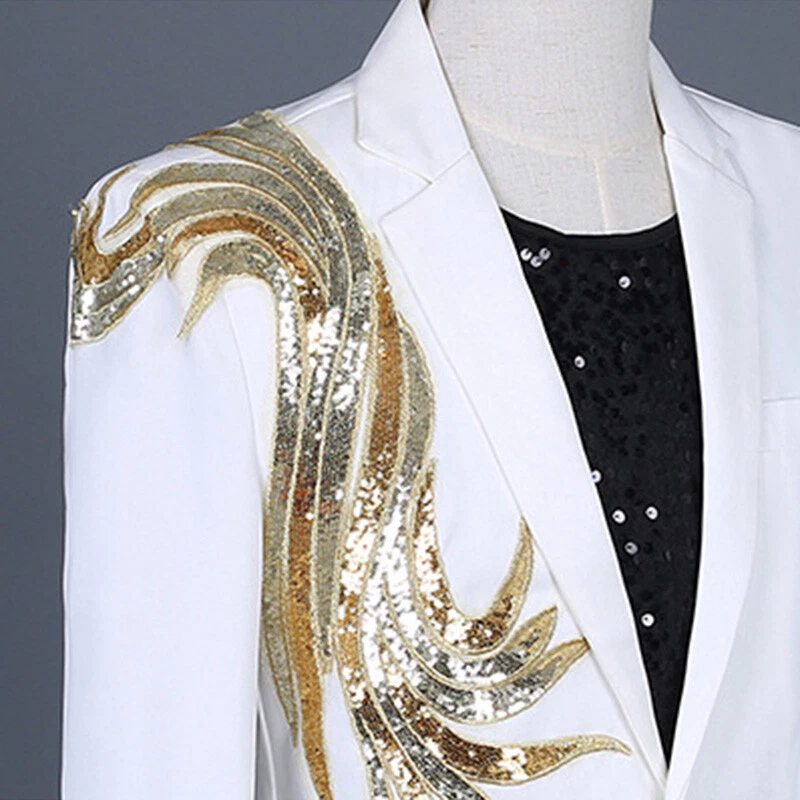 Men Sequin Detail Suit Blazer Fancy Dress Jacket Coat Party Showman Casual