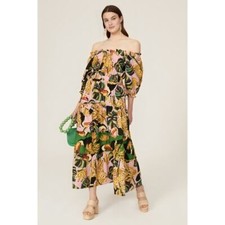 Farm Rio The Pink Toucananas Maxi Dress Size XS Graphic Print 3/4 Sleeve Cotton