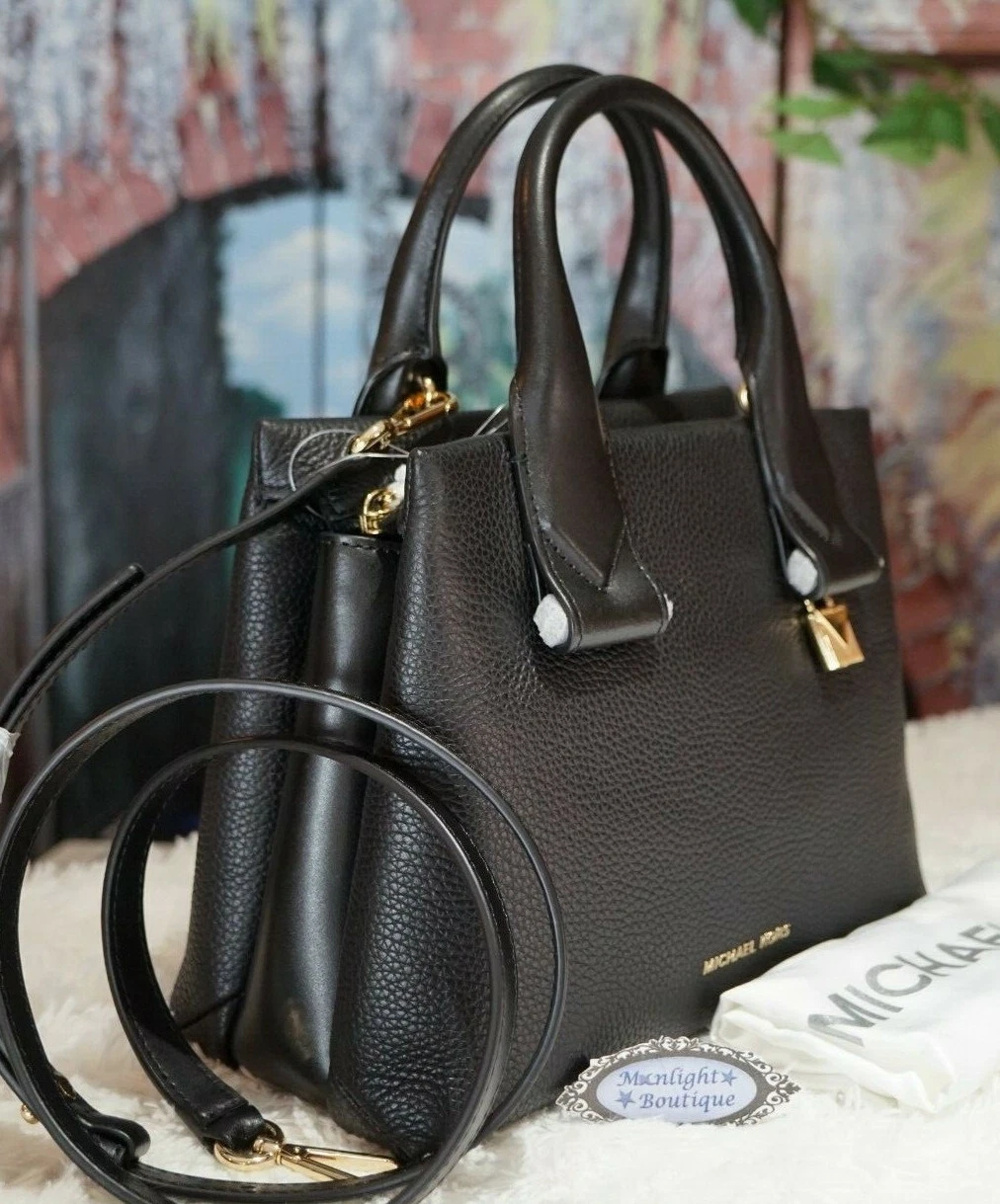 Borsa a tracolla Michael Kors Rollins Small nuova con etichette in pelle nera con ciottoli