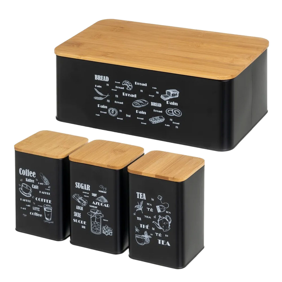 Ensemble de boites de cuisine noir et bois mat de qualité premium