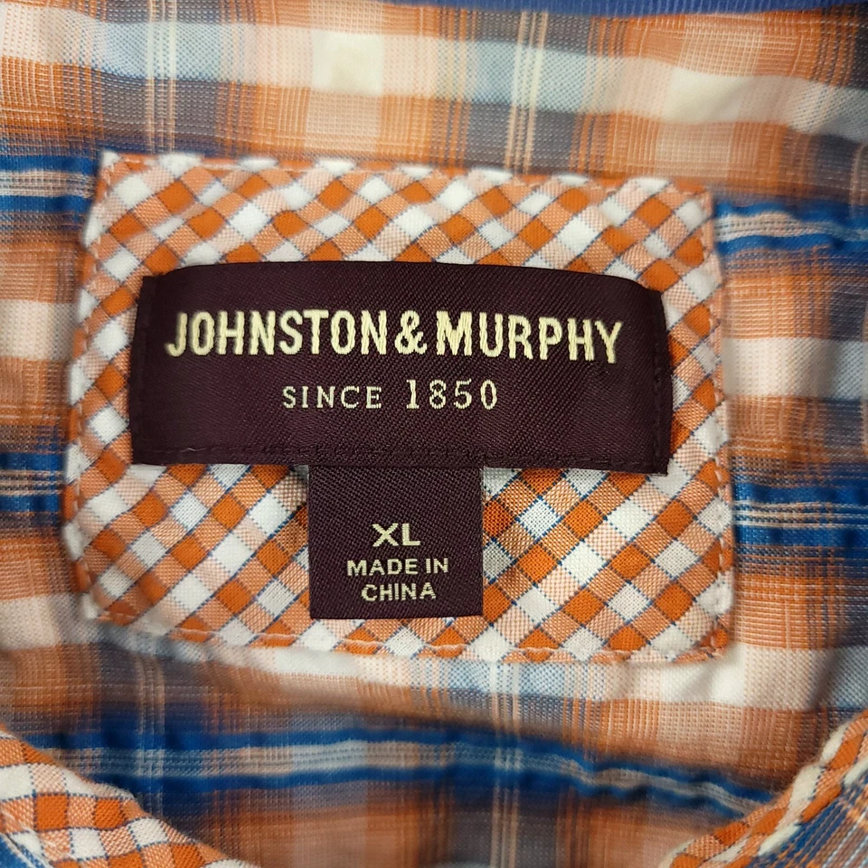 Camisa Johnston Murphy Para Hombres XL Extra Grande Azul Naranja Informal Camp Seersucker Foto 3 de 4