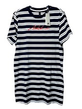 NWT Adidas Stripe Graphic Tee Dress Embroidered 100 Cotton Blue  White Size M