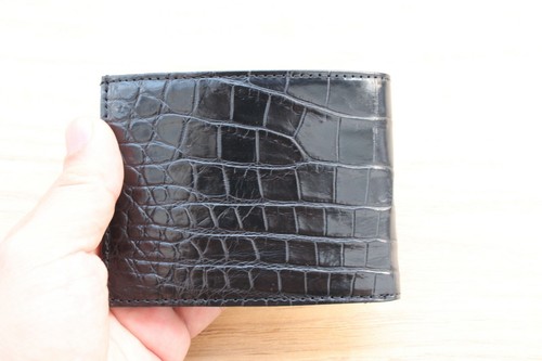 Black Genuine CROC Belly Leather Skin MEN'S MINI Wallet #V4 - Picture 2 of 5