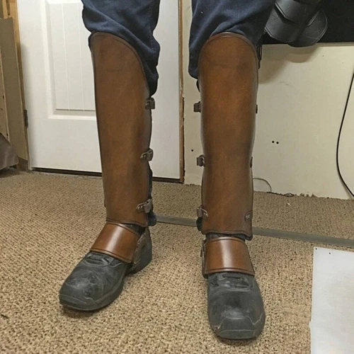 Medieval Greaves Leg PU Leather Strap Wrap Armor Part Warrior Costume Boot Set - Picture 4 of 19