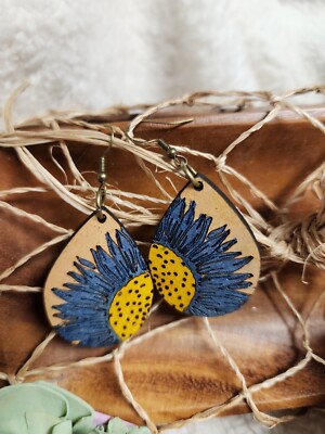 Handmade Tear Drop Blue Sunflower earrings for women