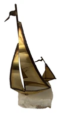 Mario Jason SIGNED Metal Art Brass Sailboat Sculpture on Marble Base Vintage