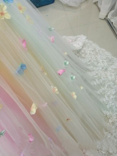 3D Flowers Rainbow Wedding Dresses Strapless Lace A Line Backless Bridal Gown - Picture 4 of 12