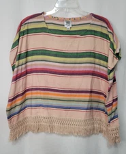 Ivy Jane Pullover Top Size XS Multicolored Stripe Sleeveless Fringe Hem Boho