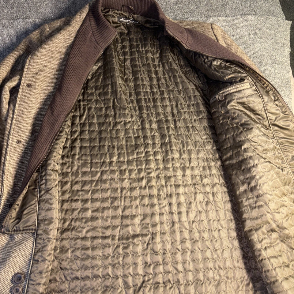 Chaqueta Kenneth Cole Para Hombre Mediana XXL Marrón Mezcla de Lana Manchada Abrigo con Babero Foto 4 de 4