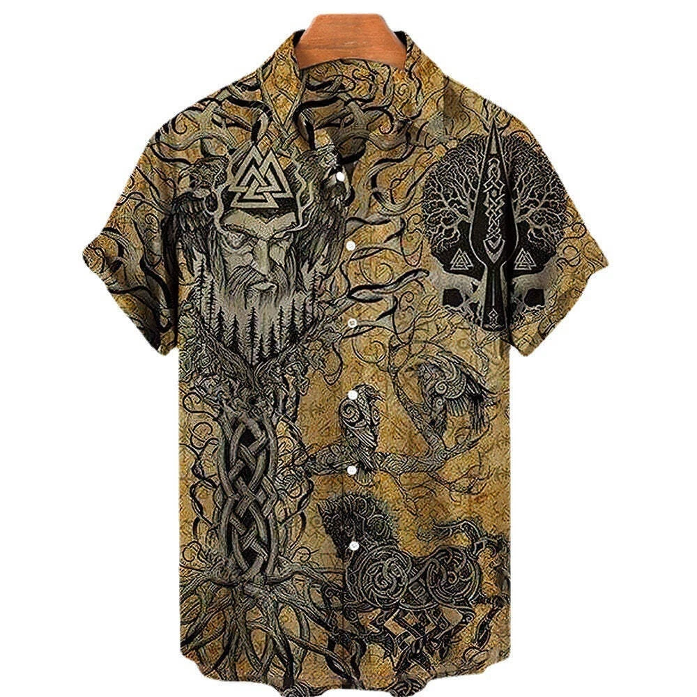 Beachwear Printed Shirt For Men Cartoon Pattern Gray Polyester Fiber Top