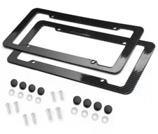 Black Car Carbon Look License Plate Frame Cover Front & Rear Universal