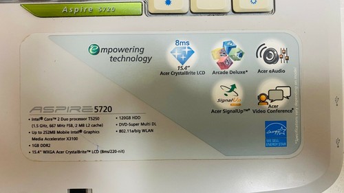 ACER ASPIRE 5720 CORE 2 DUO T5250 - 120GB HDD - 4GB RAM - Windows 10 HOME - Picture 4 of 6