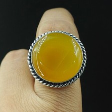 Natural Chalcedony Round Gemstone 925 Sterling Silver Proposal Women's Ring