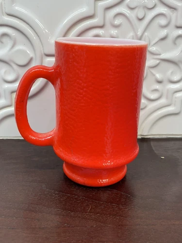Vintage Red  MILK GLASS Tall Coffee Mug Textured