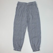 H M Girl's White Blue Geometric Pattern Print Pants in size 8-9