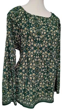 NWT Max Studio Tunic Blouse Size M Green Floral Crinkle Boho Cottagecore Spring