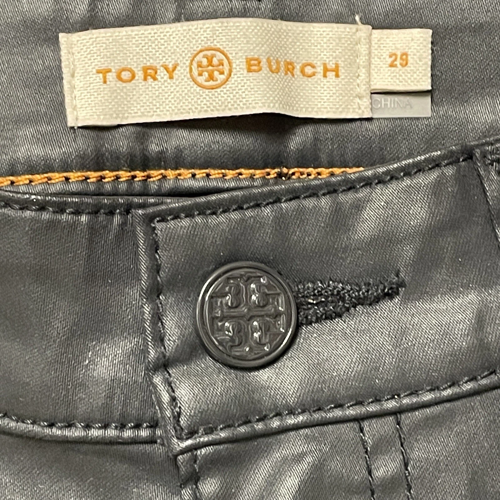 Pantalone donna Tory Burch 29 skinny rivestito vita alta logo 5 tasche ecopelle