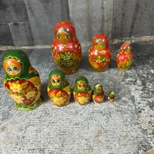 Vintage 5-Piece & 3 Piece Russian Nesting Dolls Hand-Painted Folk Art Set lot