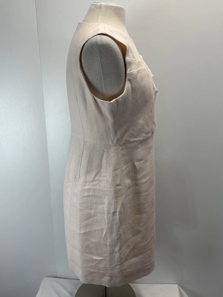 J. Vestido Vaina Crew Lino Drapeado Nudo Talla 12 Para Mujer Rosa Pálido Sin Mangas Carrera Foto 4 de 4