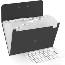 Expanding File Folde rwith 13 Pockets, Accordion File Blak-transparent
