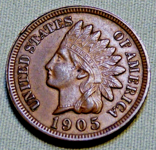 1905 Indian Head Penny - AU Full Liberty Beauty With 4 Diamonds Lot 299
