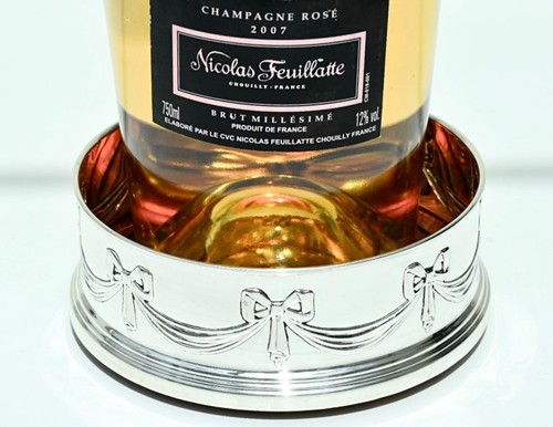 Favoloso sottobicchiere bottiglia champagne/vino in argento sterling di B&Co: in scatola 2000.:174 g - Foto 12 di 24