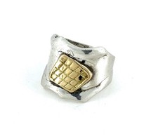 Vintage Tove Norway 18K Gold Sterling Silver Modernist Ring - Size 8