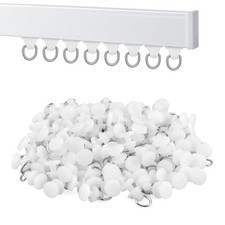 White Plastic Curtain Track Glider Ceiling Sliding Hooks Wheel Pulley 100 PCS