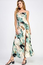 Green Watermark Maxi Dress With Slit