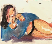 Figure Cubism Anime Chalk Pastel Drawing 14x17 Original On Paper Signed