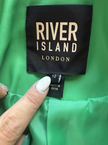 River Island Size 12 Green Faux Leather Blazer Fitted Jacket Bold Statement - Picture 16 of 20