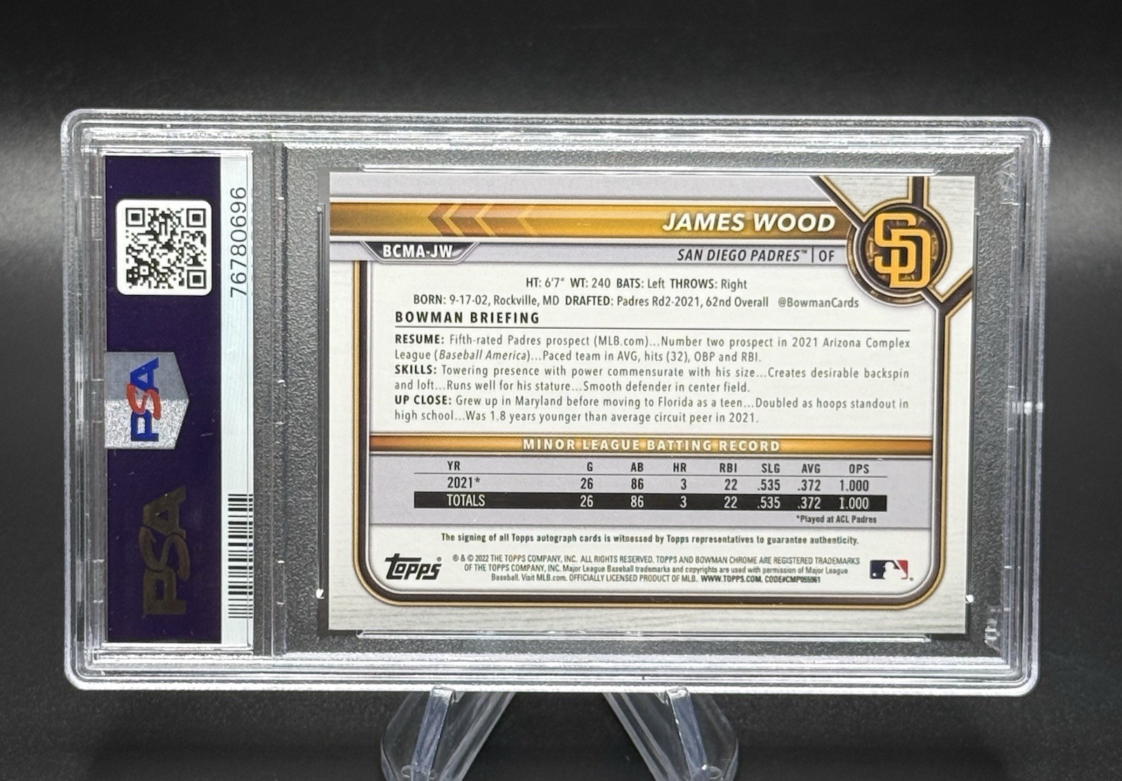 2022 Bowman Chrome Mega Box Chrome Mojo Auto James Wood PSA 10 RC Nationals