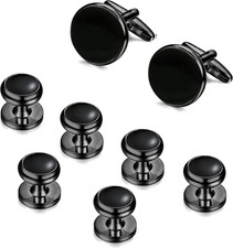 Cuff Links Mens Stainless Steel Cuff Links and Studs Set Gold Black Cufflinks fo