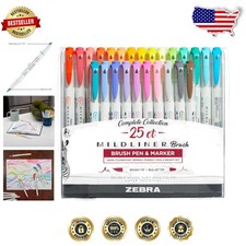 Mildliner Double-Ended Pens - 25 Colors, Brush Fine Tip, No Bleed Art