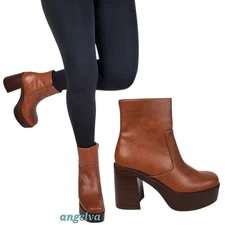 Madden girl Grace block heel platform ankle boots cognac chunky y2k retro zip up