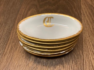 6 Vintage O&EG Royal Austria Butter Pat Dip White & Gold Monogramed Initial C