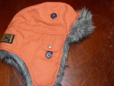 American Eagle Trapper Hat Blaze Orange Black Ear Flaps Small/Medium Pre Owned
