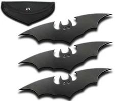 6" Bat Black Fixed Blade Knives 3 Piece Set with Sheath