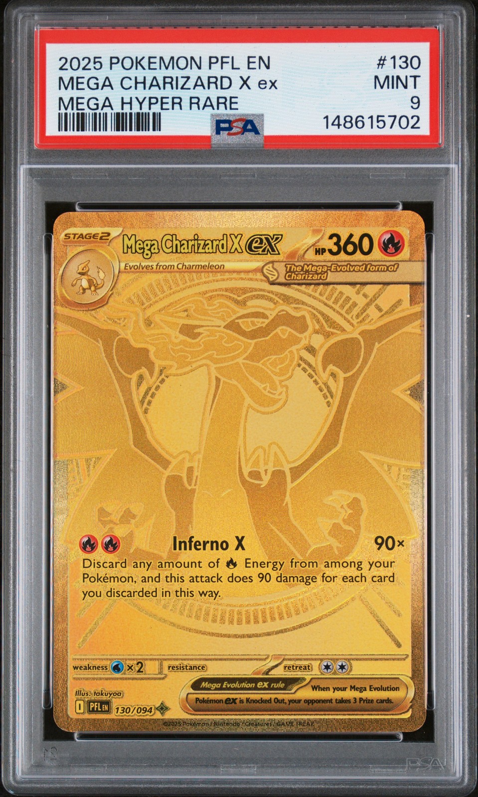 2025 POKEMON PFL EN-PHANTASMAL FLAMES MEGA HYPER RARE MEGA CHARIZARD X EX PSA 9